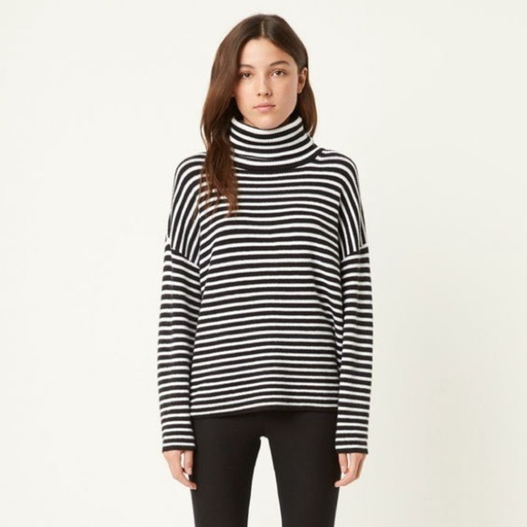 FRENCH CONNECTION Micro Stripe Turtleneck Sweater in Black and White - Picture 1 of 10